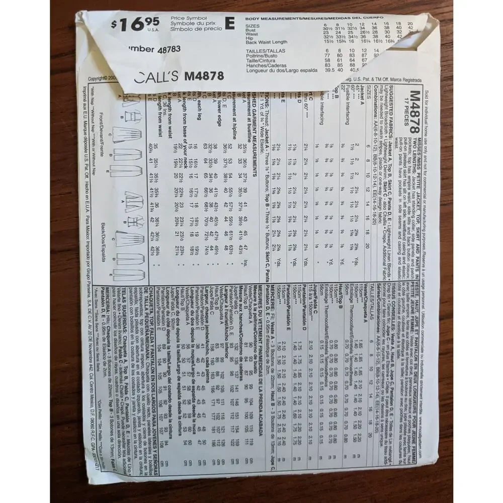UNCUT McCalls Pattern M4878 Size 14-20